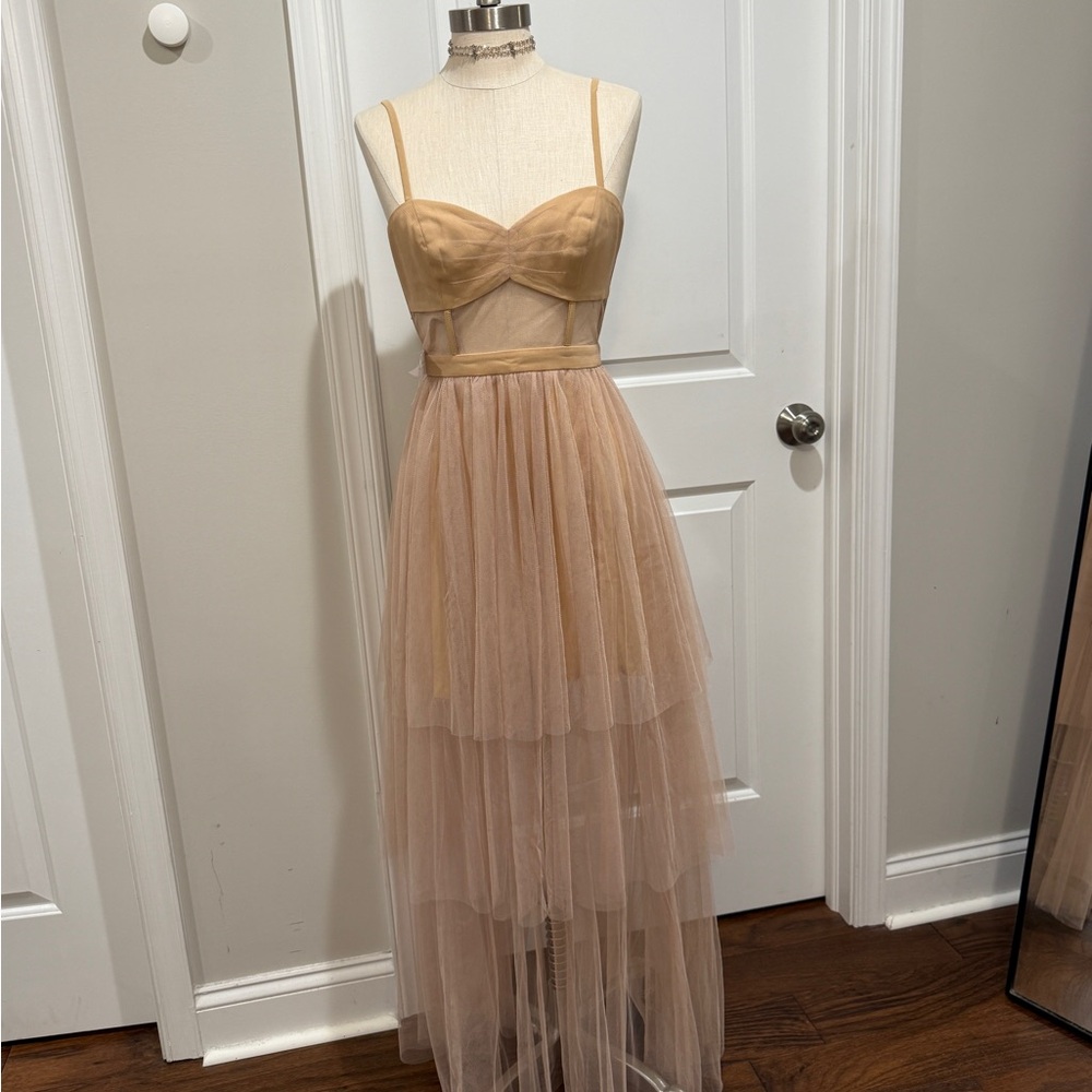 Fame and Partners Tiered Tulle Dress in Nude